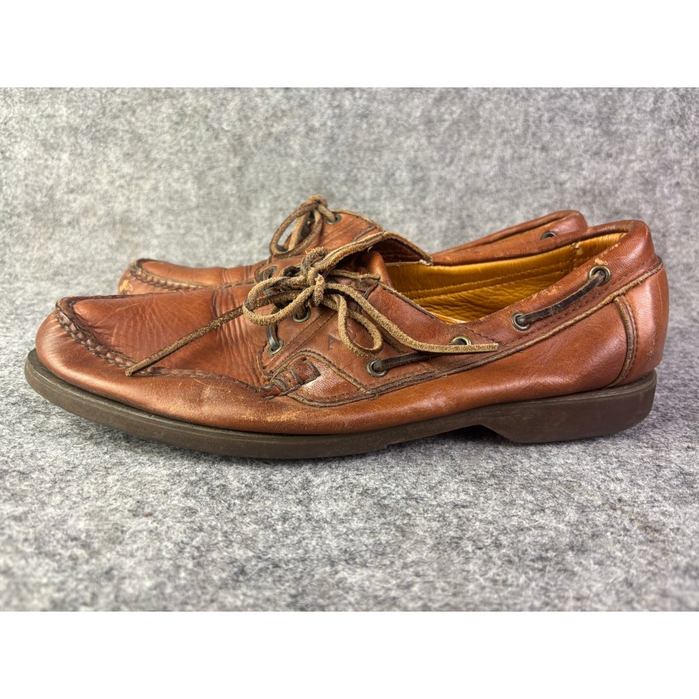 Allen‎ Edmonds Boat Shoes Mens 7 EE Brown Leather Key Largo Moc Toe USA Made